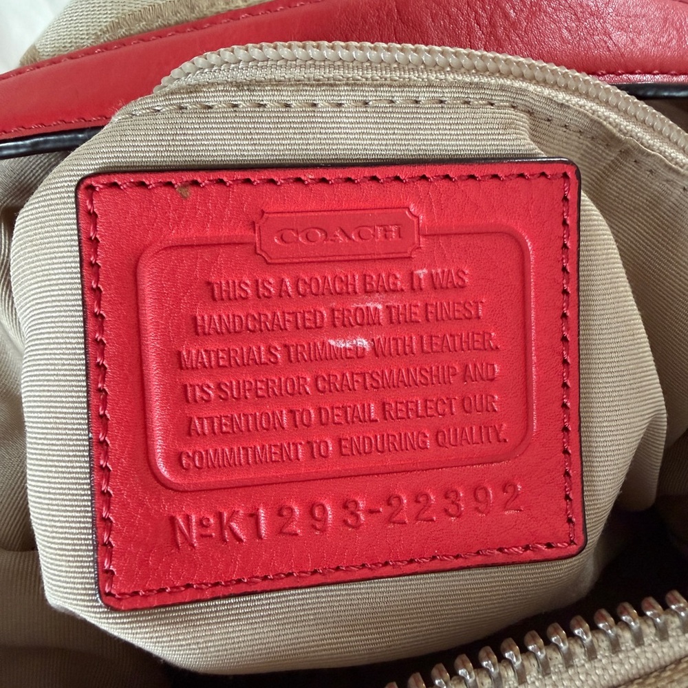 Coach Legacy Signature Khaki and Coral Hobo Bag style 22392 - Picture 8 of 13